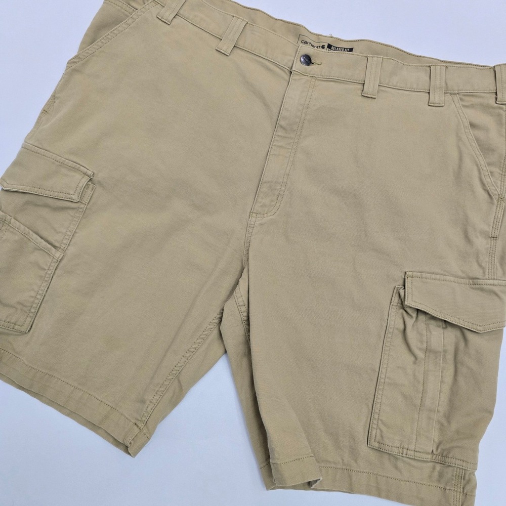 Carhartt Mens 48 Rugged Flex Relaxed Fit Canvas Cargo Work Shorts Khaki BS3542-M